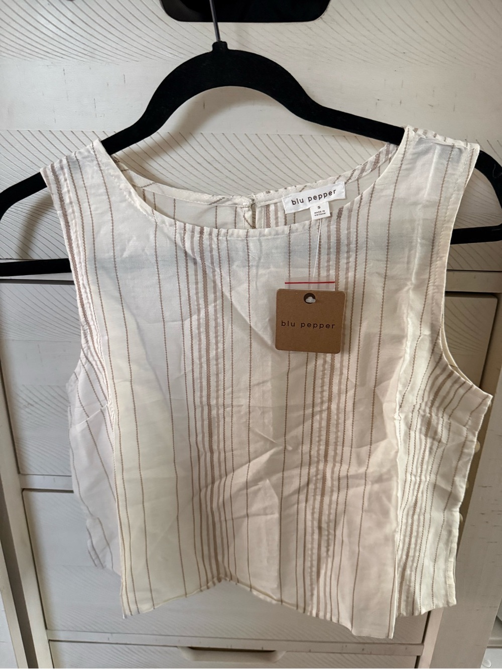 Blu Pepper Cream Striped Sleeveless Tank Top